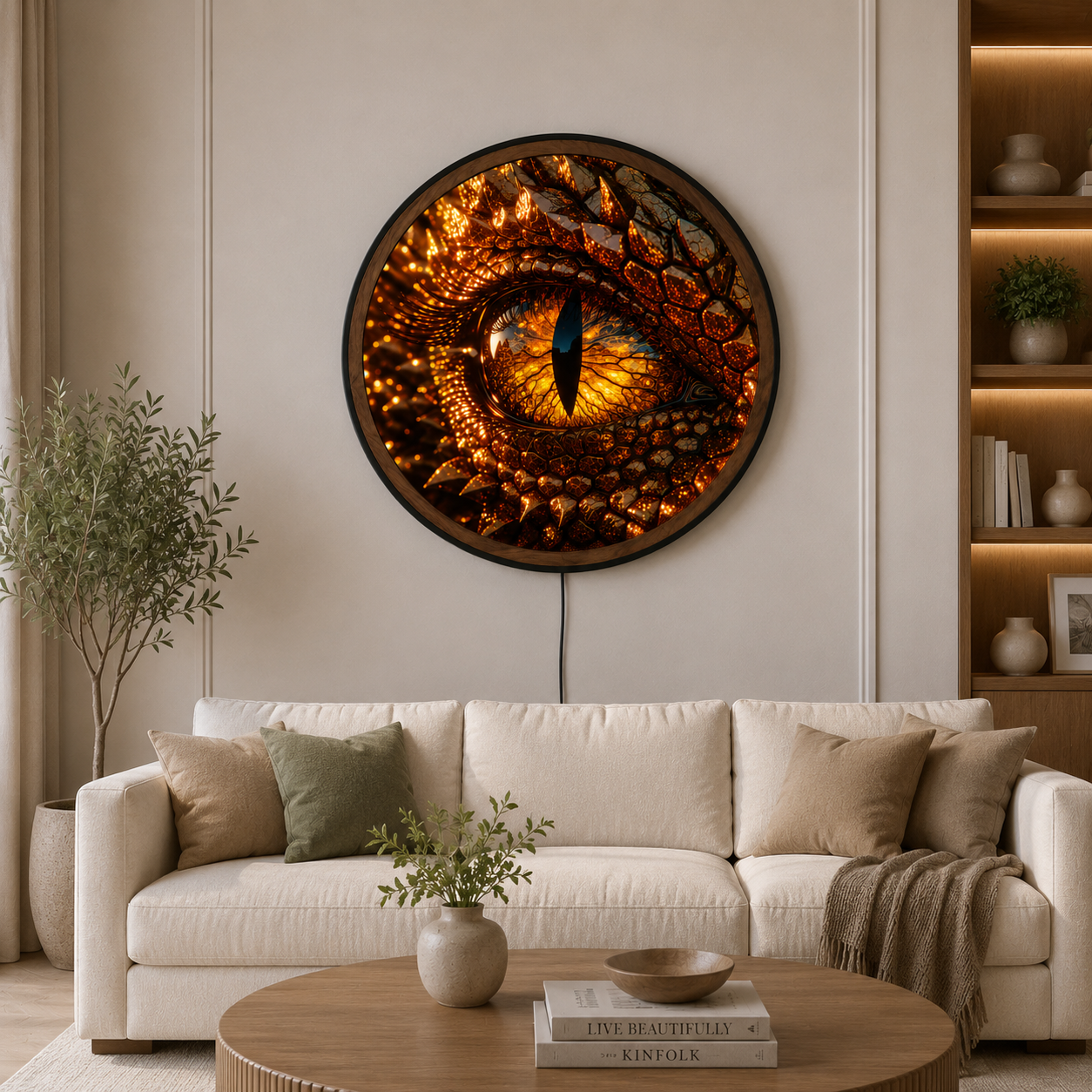Handmade LED Fantasy Dragon Eye Wall Art - Wooden Frame Acrylic Lamp Decor LED051