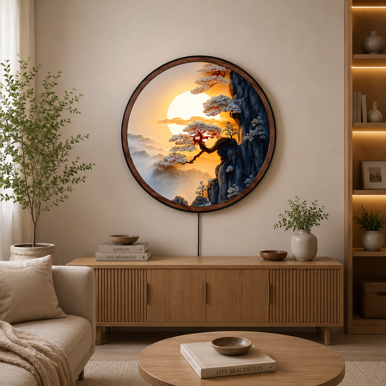 Handmade LED Mountain Sunrise Wall Art - Wooden Frame Acrylic Lamp Decor LED033