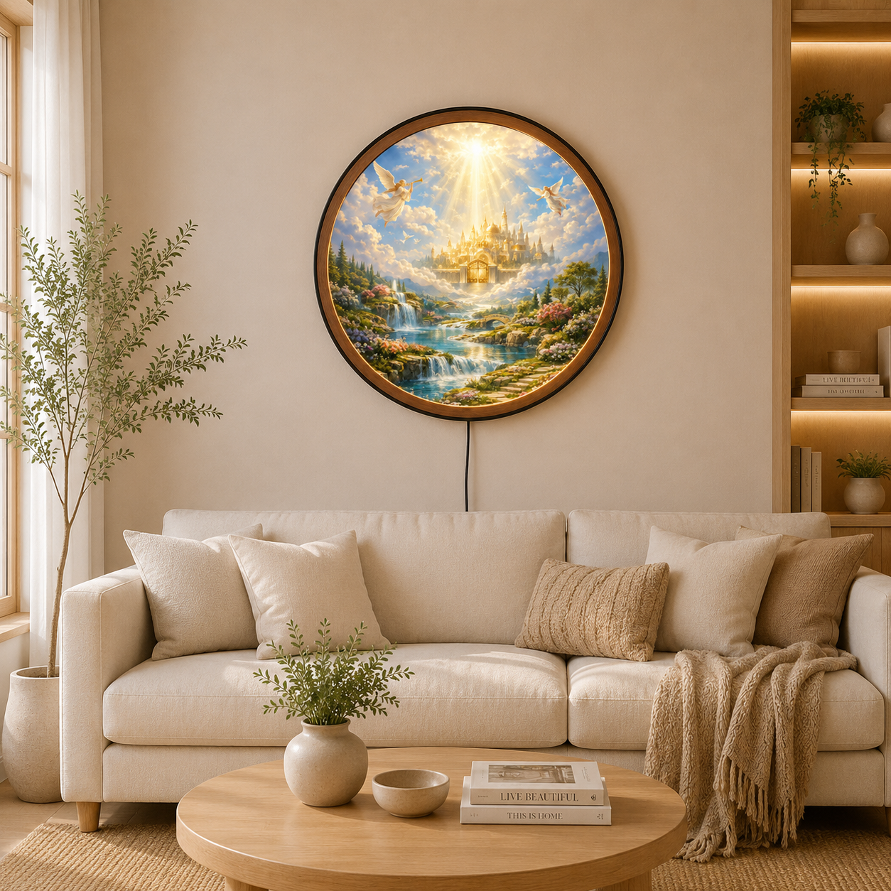 Handmade LED Heavenly Castle Wall Art - Wooden Frame Acrylic Lamp Decor LED015