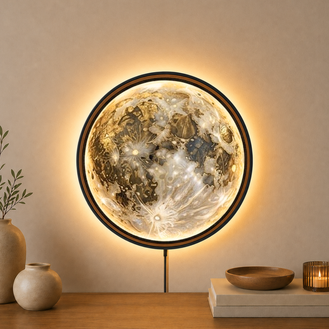 Handmade LED Moon Wall Art, Wooden Frame Acrylic Lamp Decor ML003