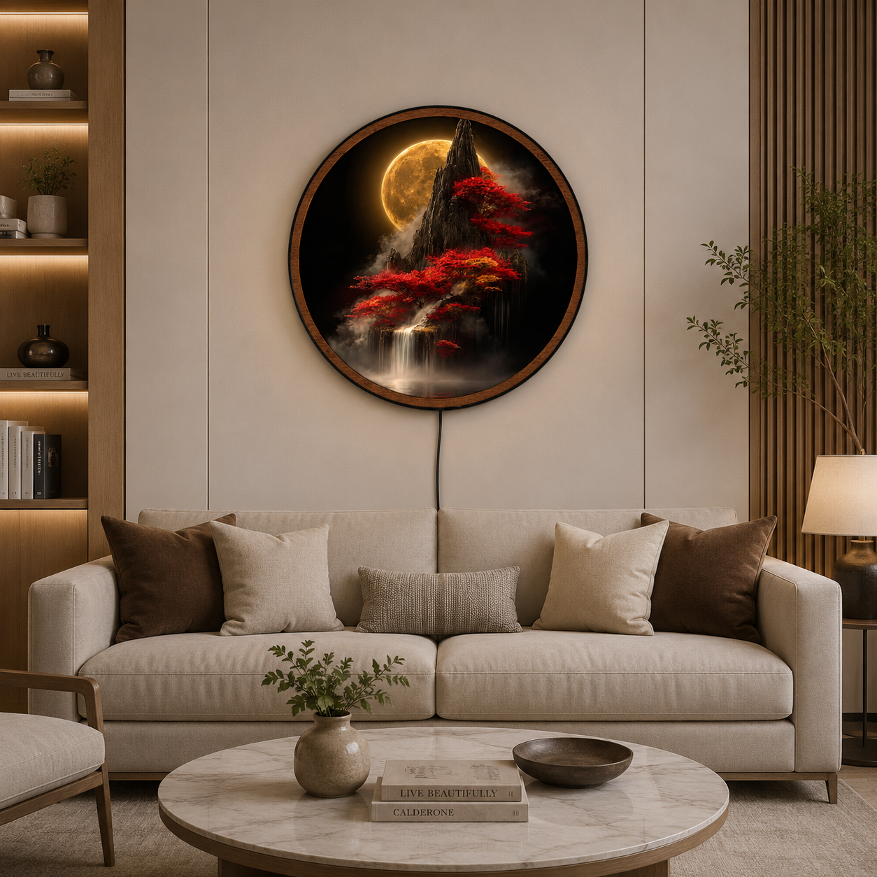 Handmade LED Moonlit Mountain Wall Art - Wooden Frame Acrylic Lamp Decor LED038