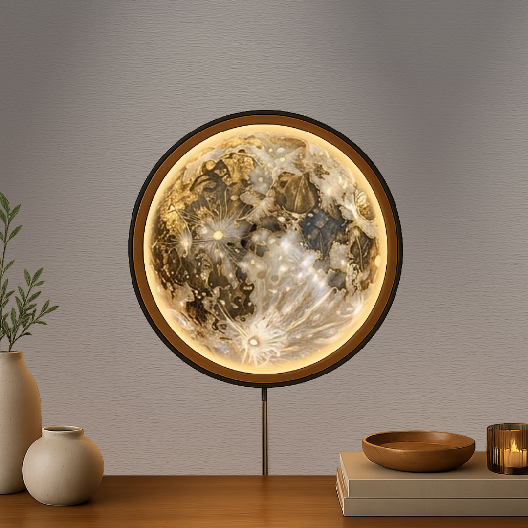 Handmade LED Moon Wall Art, Moon Planet Galaxy Wooden Frame Acrylic Lamp Decor ML003
