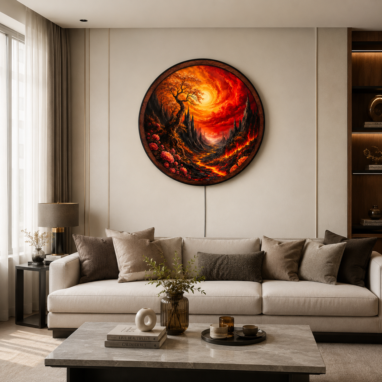 Handmade LED Fantasy Inferno Wall Art - Wooden Frame Acrylic Lamp Decor LED042