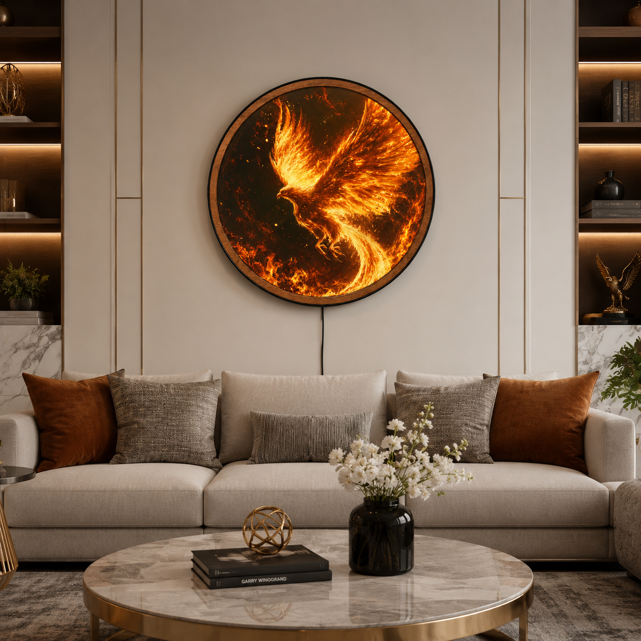 Handmade LED Fantasy Phoenix Wall Art - Wooden Frame Acrylic Lamp Decor LED030