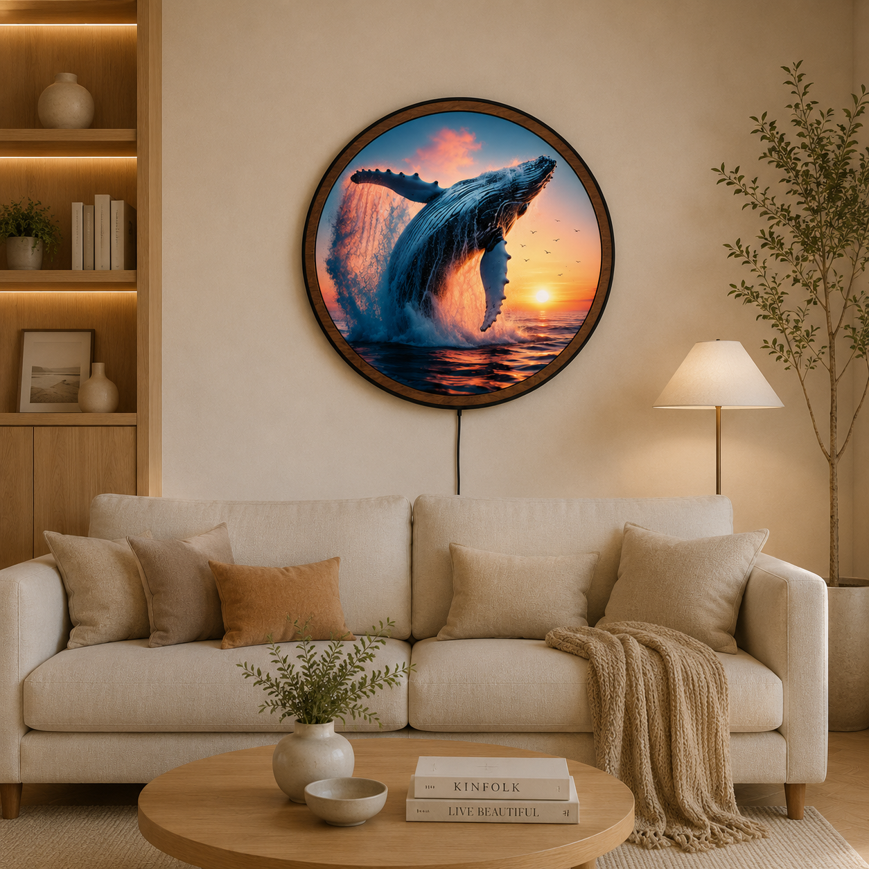 Handmade LED Humpback Whale Wall Art - Ocean Wooden Frame Acrylic Lamp Decor LED018