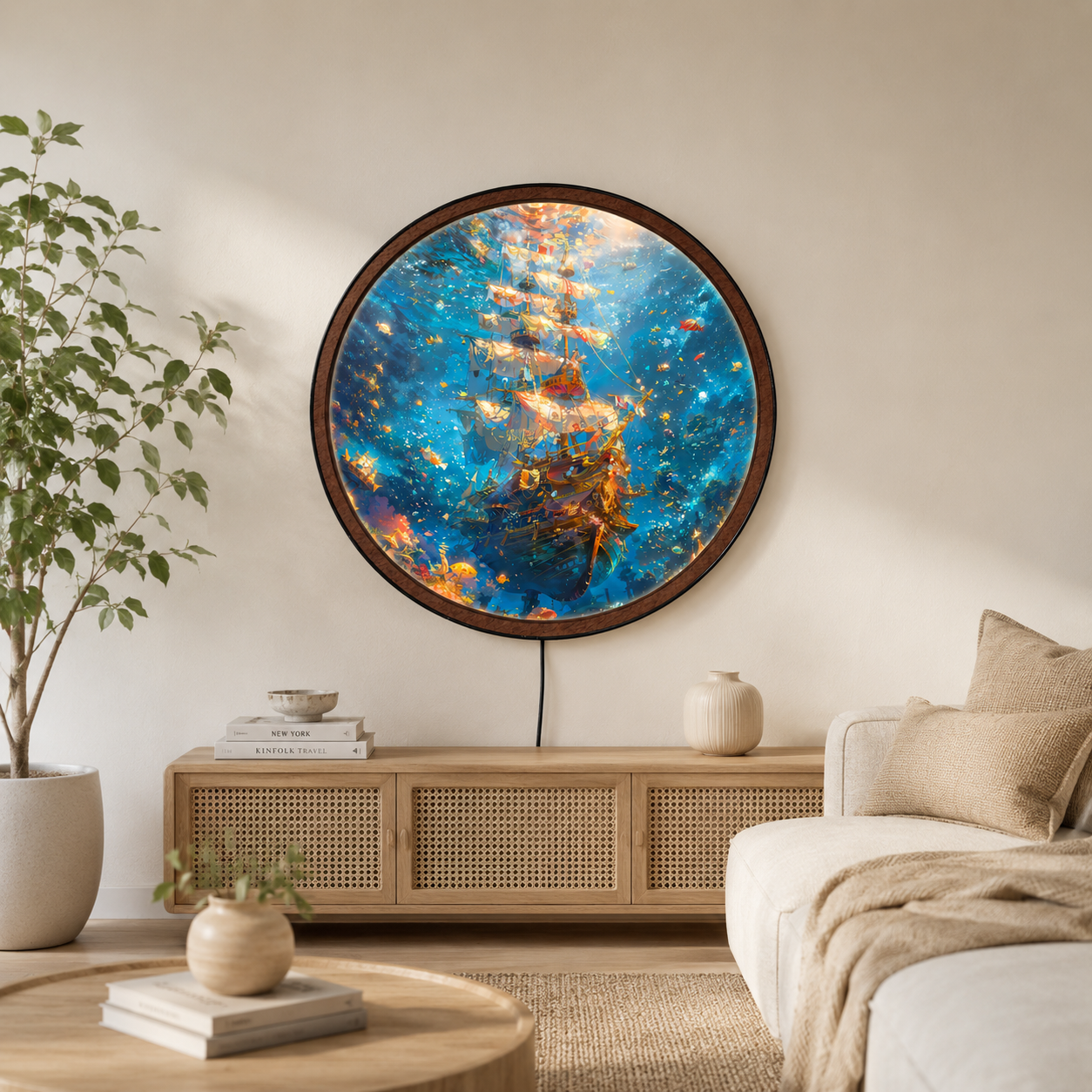 Handmade LED Fantasy Ship Wall Art - Wooden Frame Acrylic Lamp Decor LED003