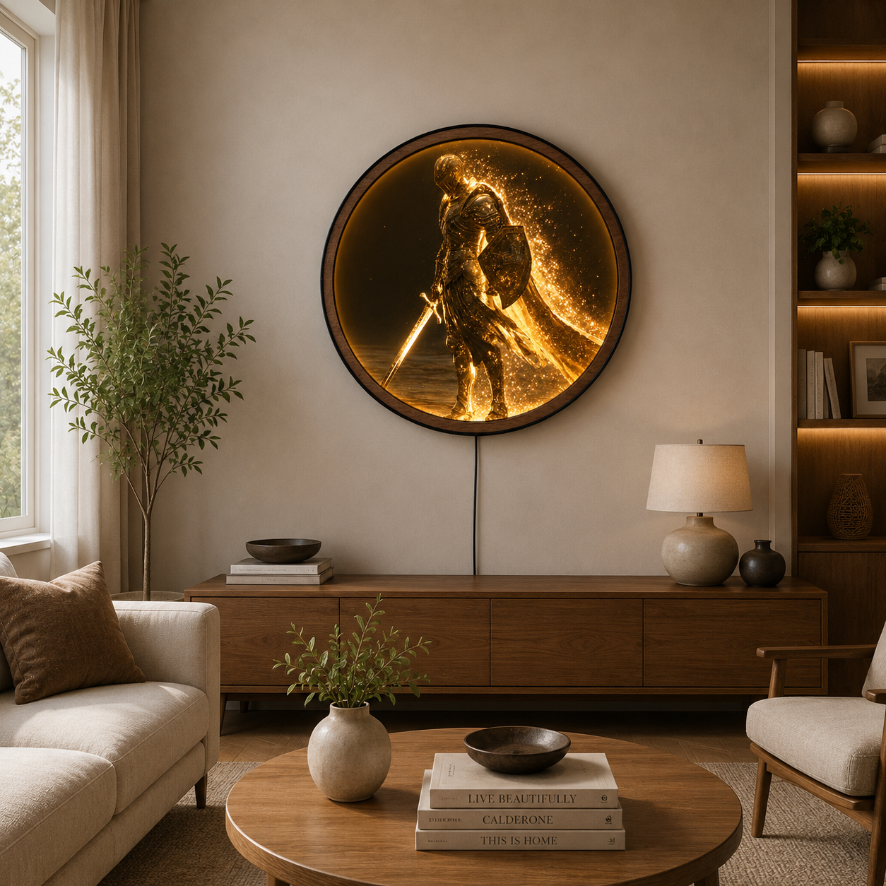 Handmade LED Fantasy Knight Wall Art - Wooden Frame Acrylic Lamp Decor LED055