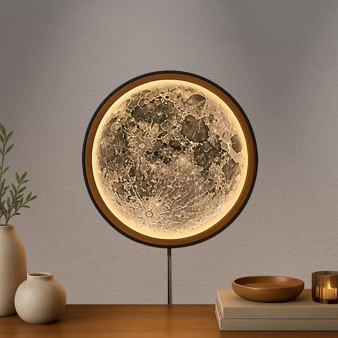 Handmade LED Moon Wall Art, Moon Planet Galaxy Wooden Frame Acrylic Lamp Decor ML005