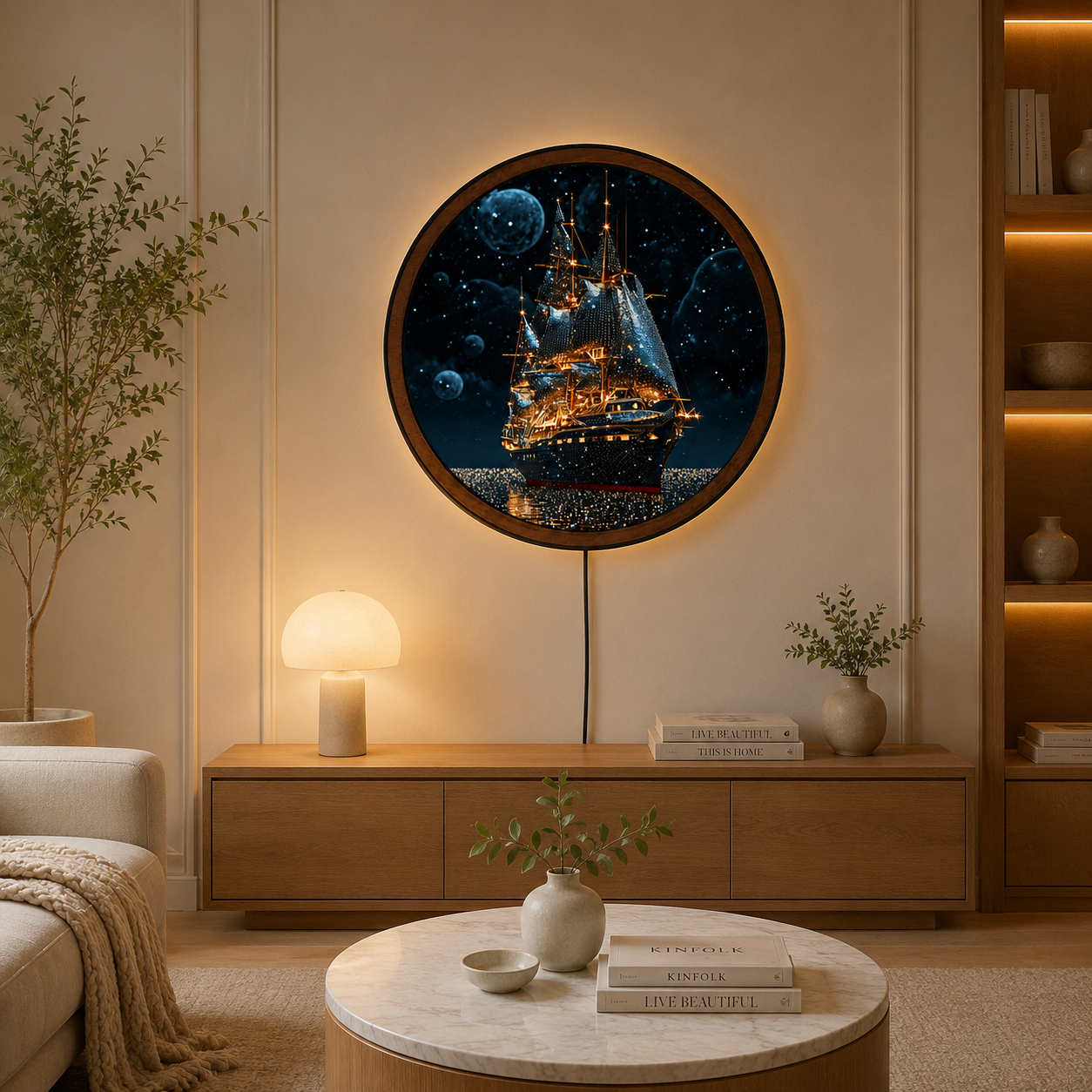 Handmade LED Fantasy Ship Wall Art - Wooden Frame Acrylic Lamp Decor LED021