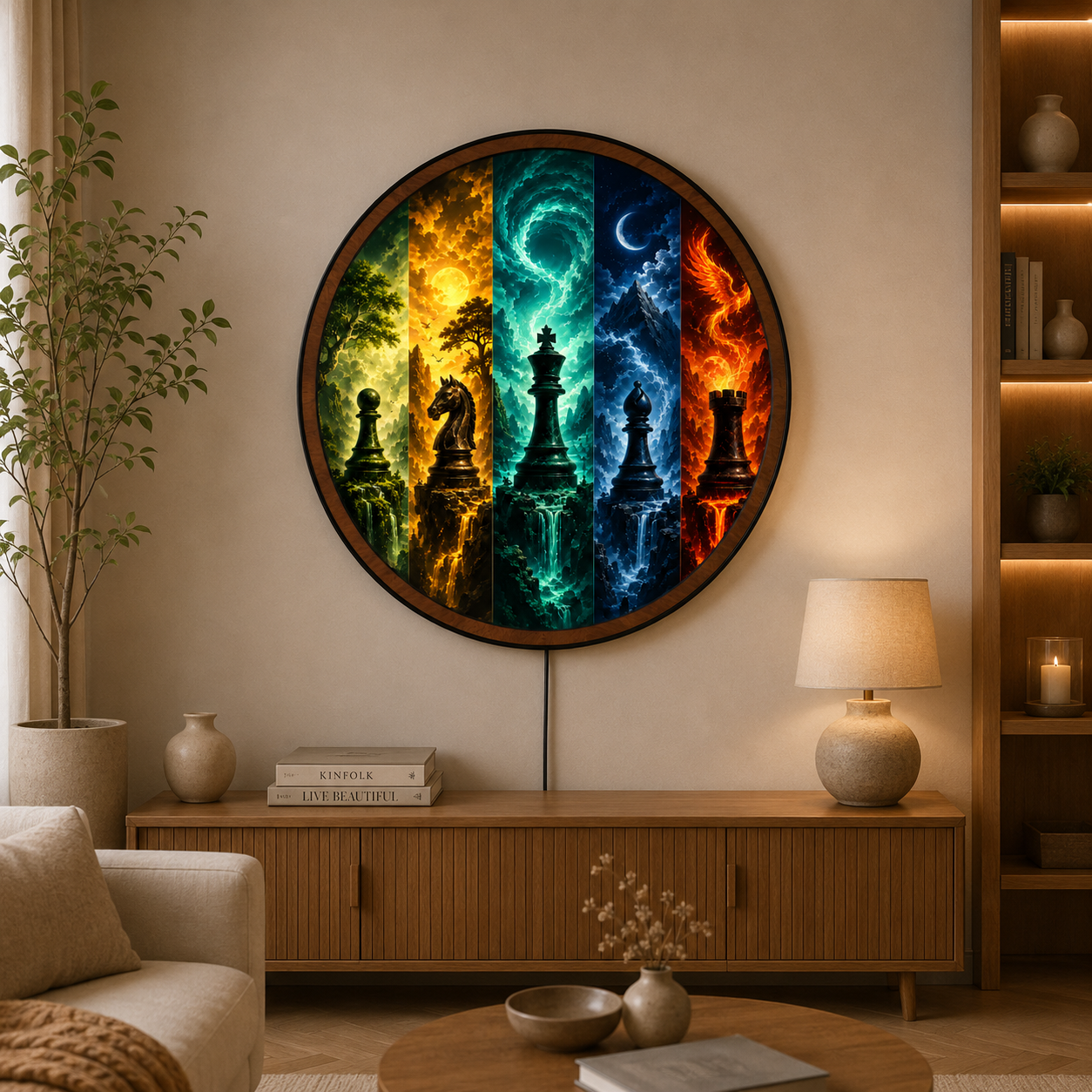 Handmade LED Fantasy Chess Wall Art - Wooden Frame Acrylic Lamp Decor LED029