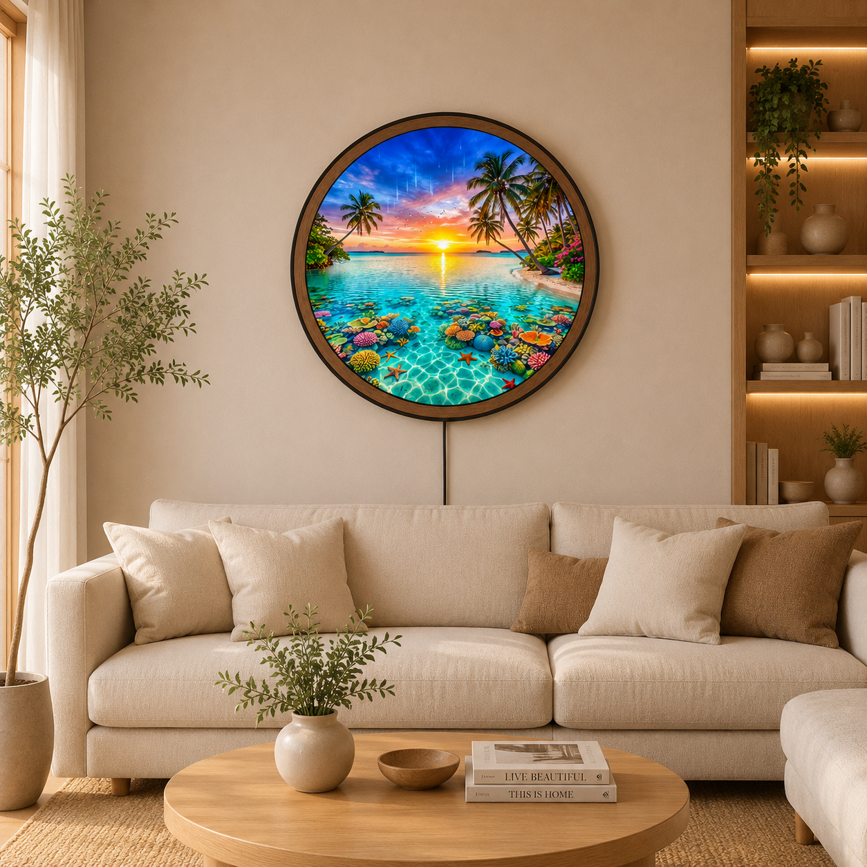 Handmade LED Tropical Beach Wall Art - Wooden Frame Acrylic Lamp Decor LED012