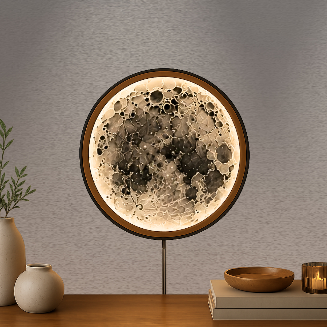 Handmade LED Moon Wall Art, Moon Planet Galaxy Wooden Frame Acrylic Lamp Decor ML002