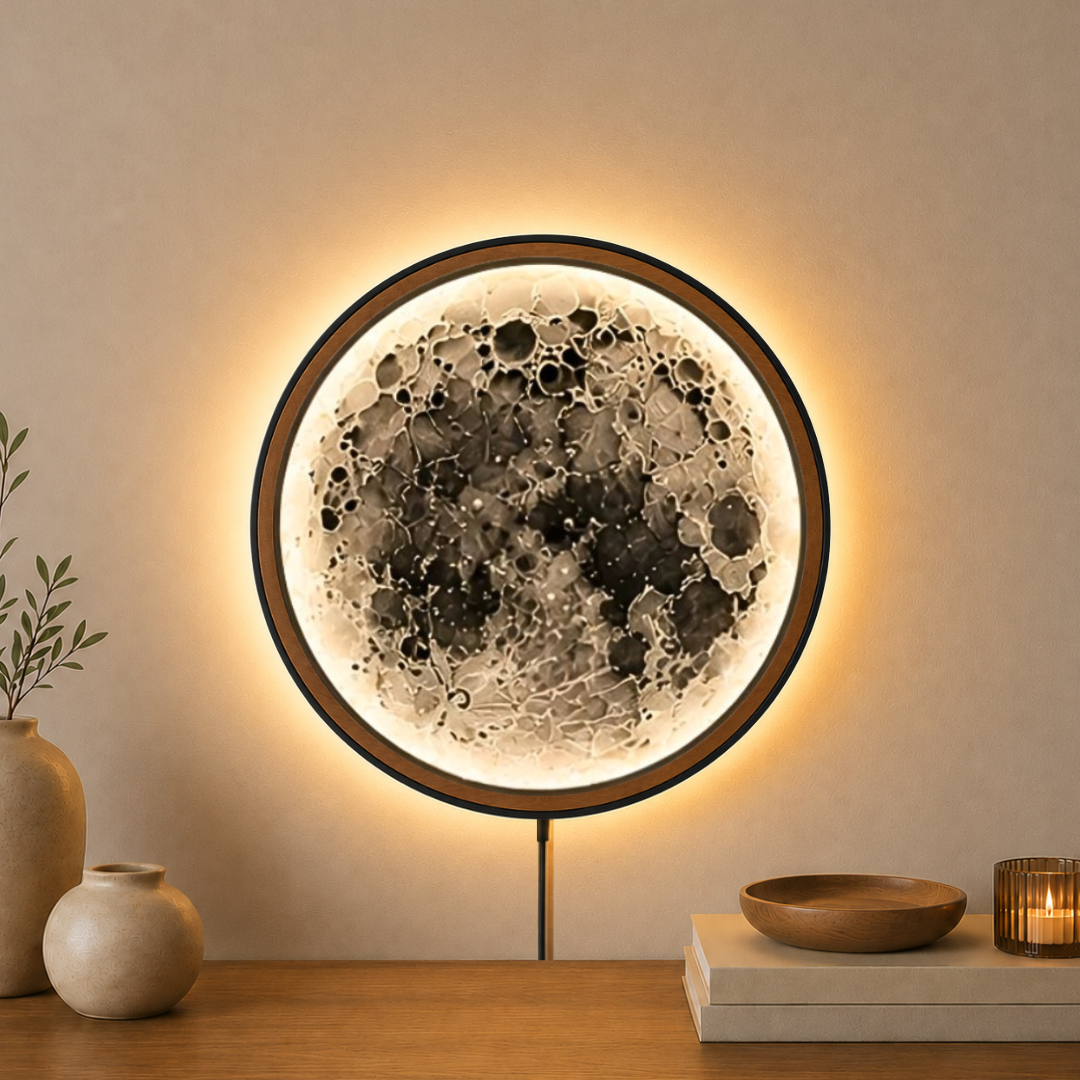 Handmade LED Moon Wall Art, Wooden Frame Acrylic Lamp Decor ML002