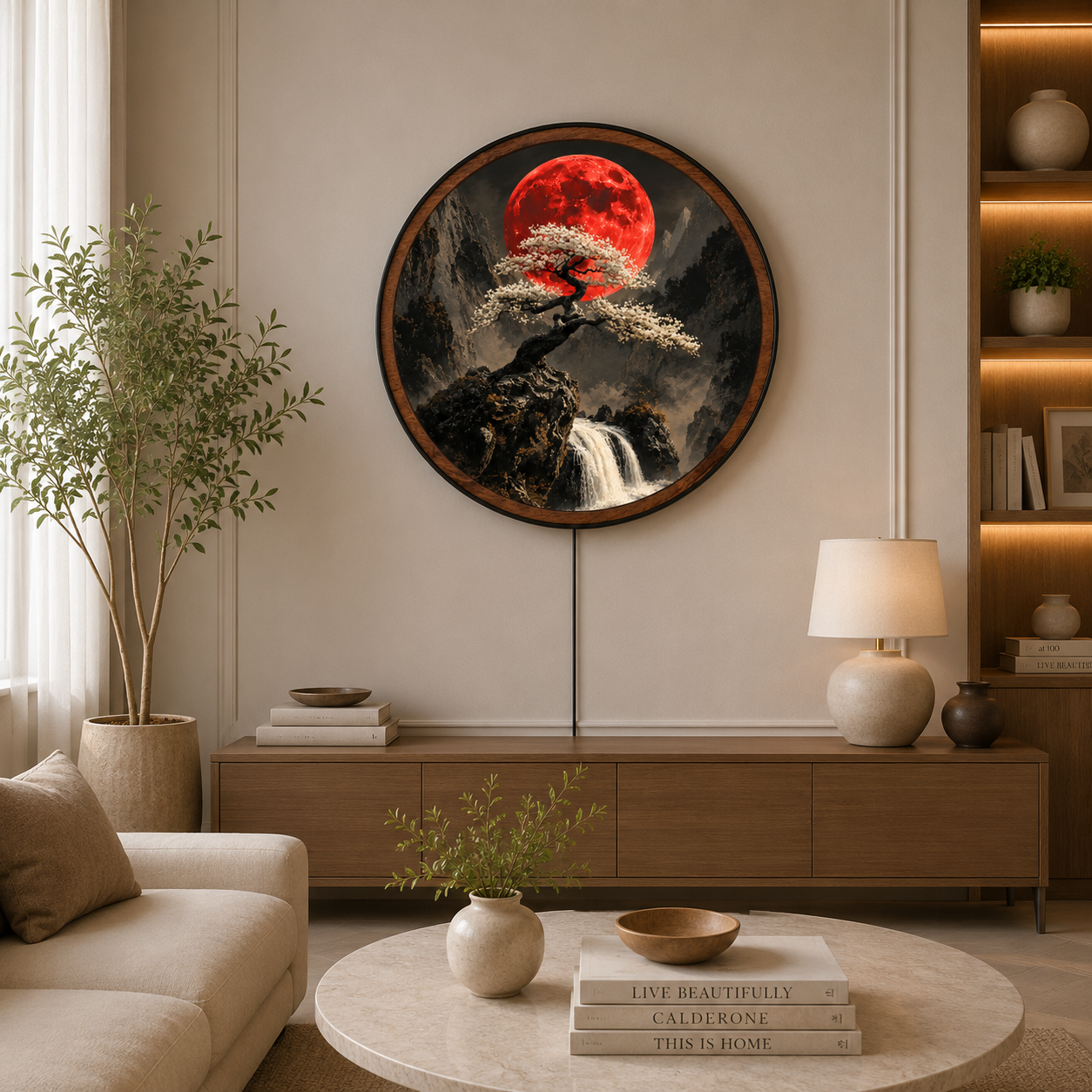 Handmade LED Blood Moon Bonsai Wall Art - Wooden Frame Acrylic Lamp Decor LED053