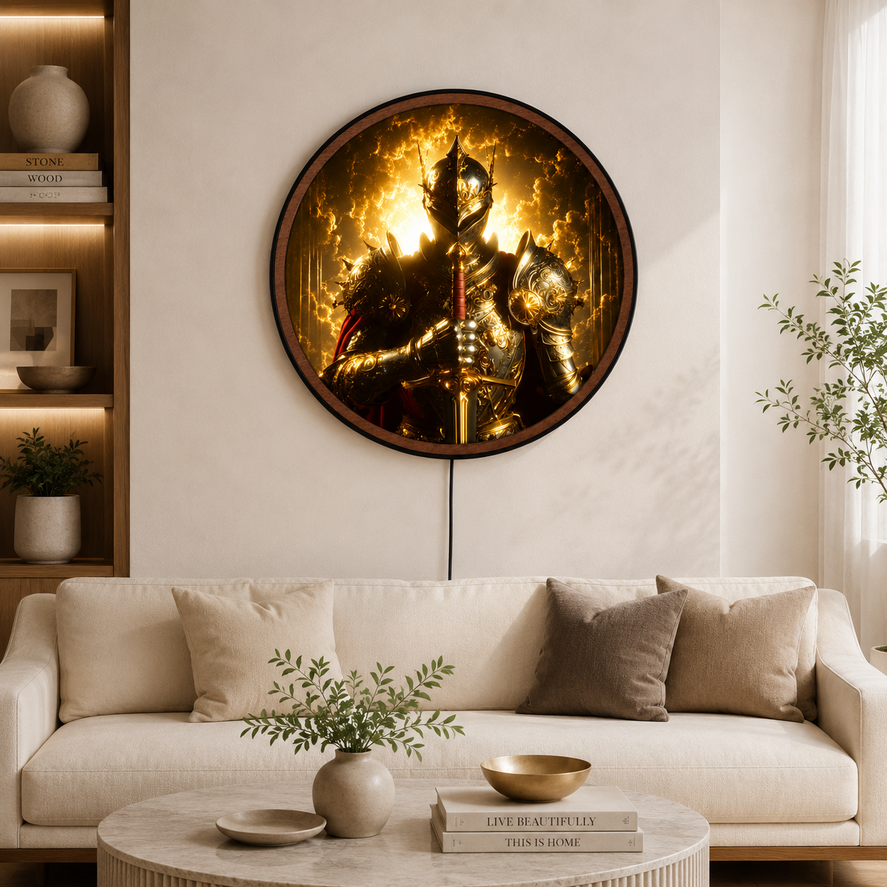 Handmade LED Fantasy Knight Wall Art - Wooden Frame Acrylic Lamp Decor LED046