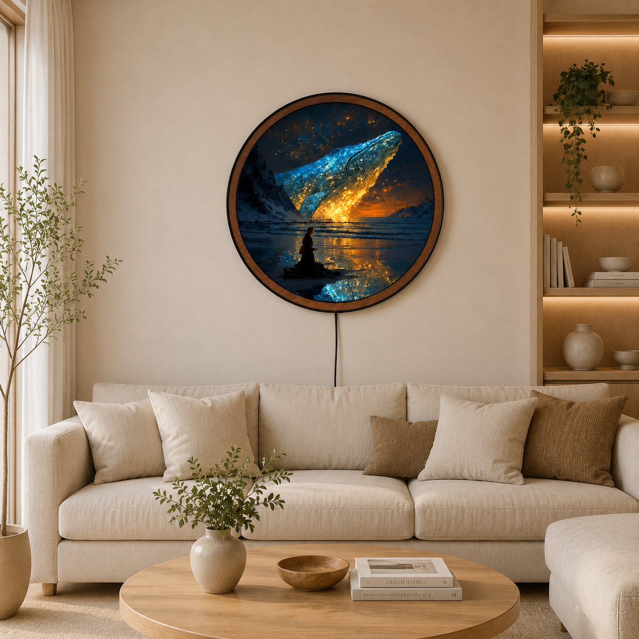 Handmade LED Fantasy Whale Wall Art - Glowing Wooden Frame Acrylic Lamp Decor LED010