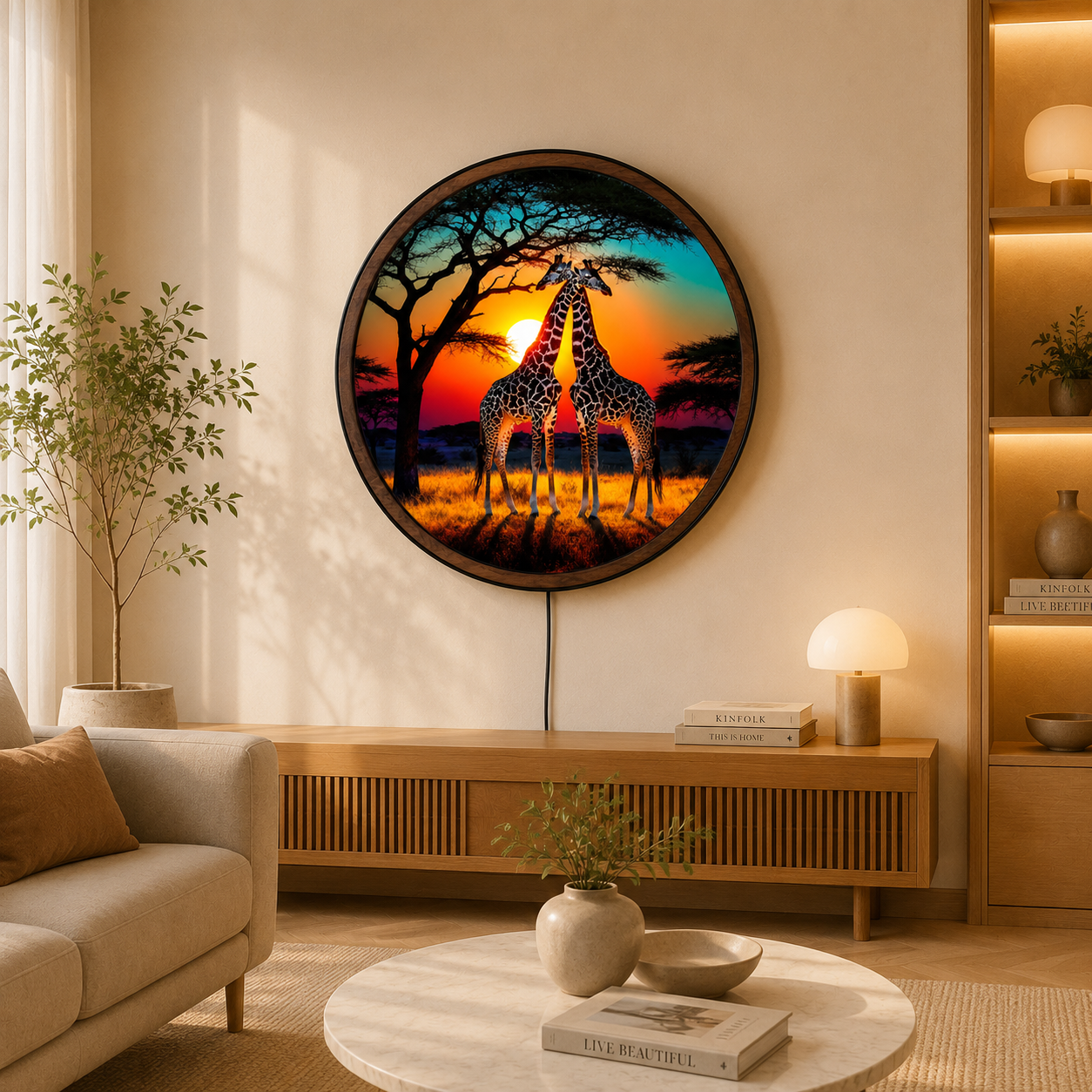 Handmade LED Giraffe Sunset Wall Art - Safari Wooden Frame Acrylic Lamp Decor LED020