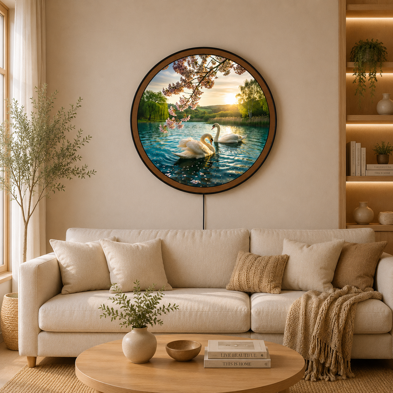 Handmade LED Swan Lake Wall Art - Wooden Frame Acrylic Lamp Decor LED016