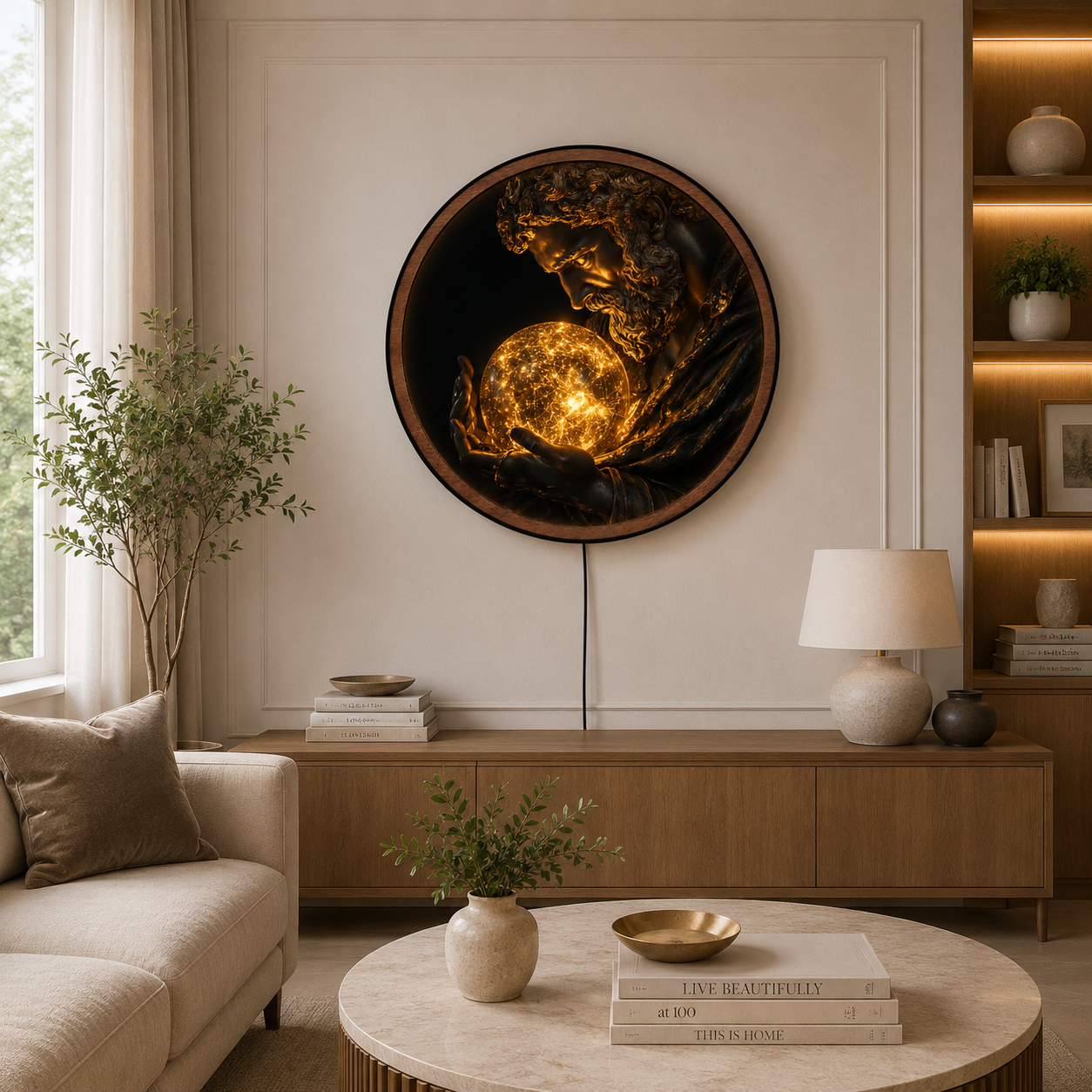 Handmade LED Fantasy God Wall Art - Wooden Frame Acrylic Lamp Decor LED052