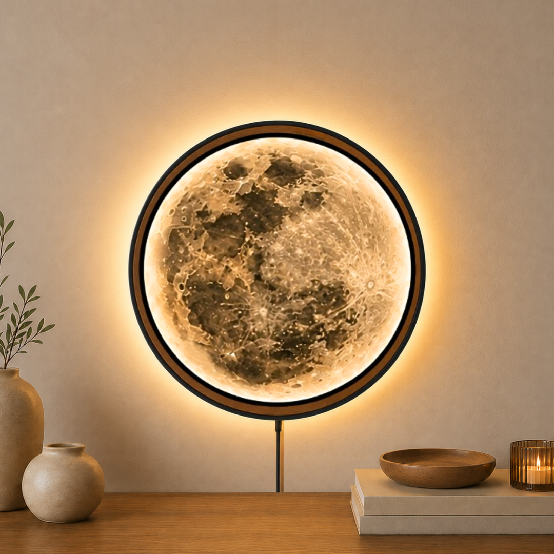 Handmade LED Moon Wall Art, Wooden Frame Acrylic Lamp Decor ML006