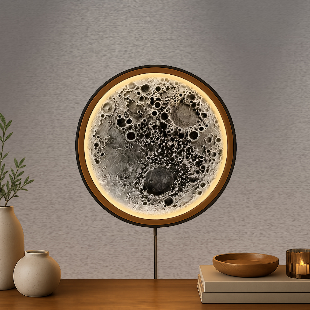 Handmade LED Moon Wall Art, Moon Planet Galaxy Wooden Frame Acrylic Lamp Decor ML001