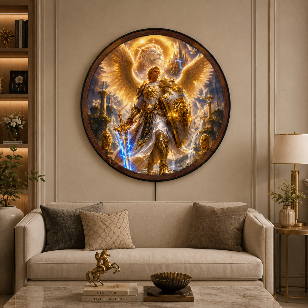 Handmade LED Fantasy Angel Warrior Wall Art - Wooden Frame Acrylic Lamp Decor LED043