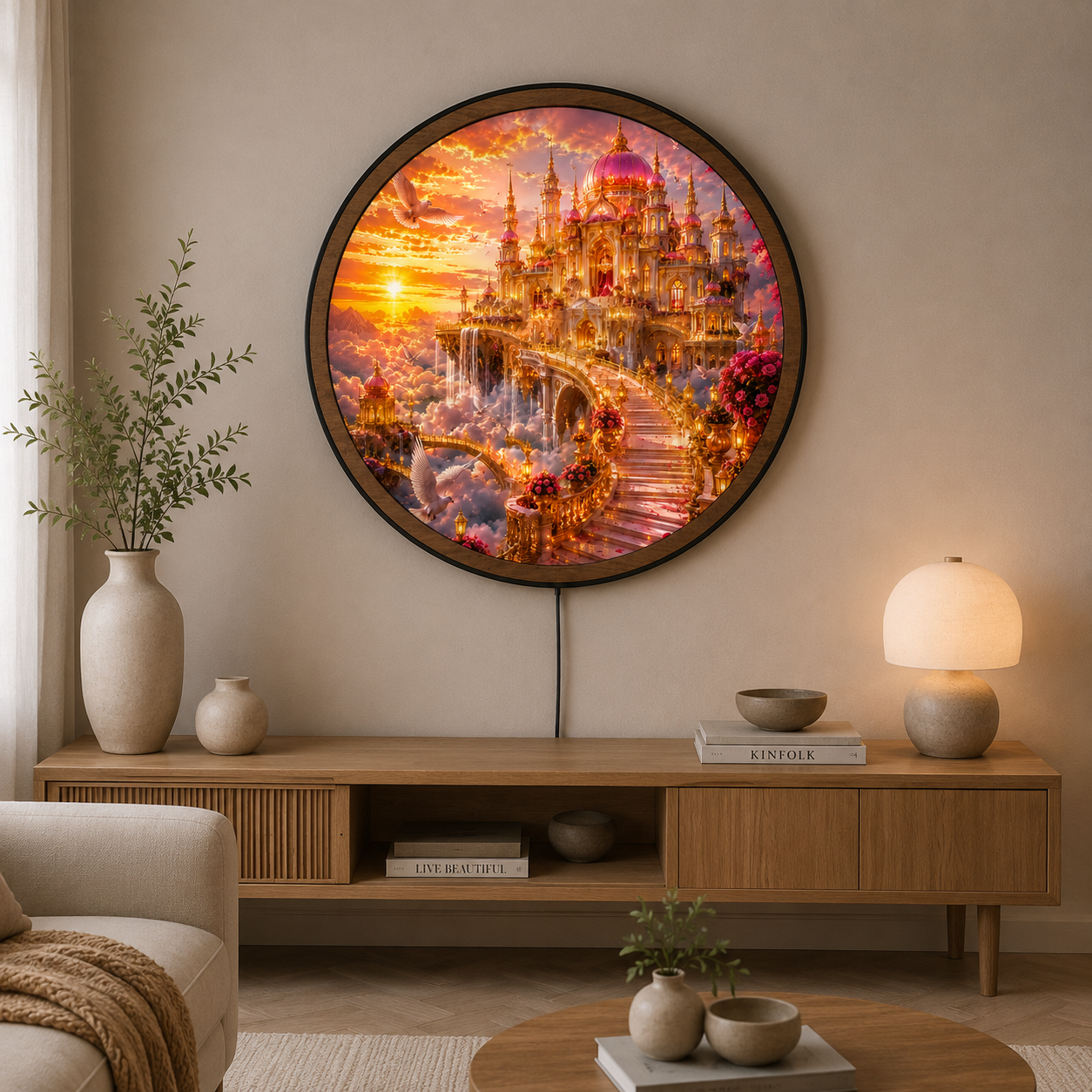 Handmade LED Fantasy Palace Wall Art - Wooden Frame Acrylic Lamp Decor LED028