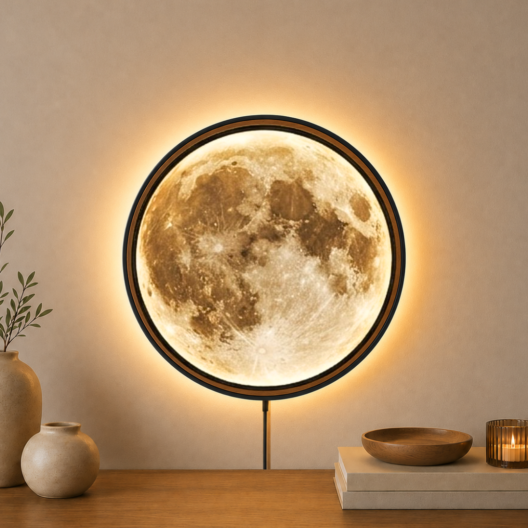 Handmade LED Moon Wall Art, Wooden Frame Acrylic Lamp Decor ML004