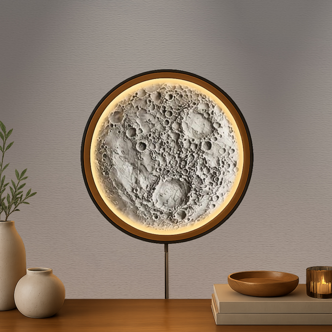 Handmade LED Moon Wall Art, Moon Planet Galaxy Wooden Frame Acrylic Lamp Decor ML007