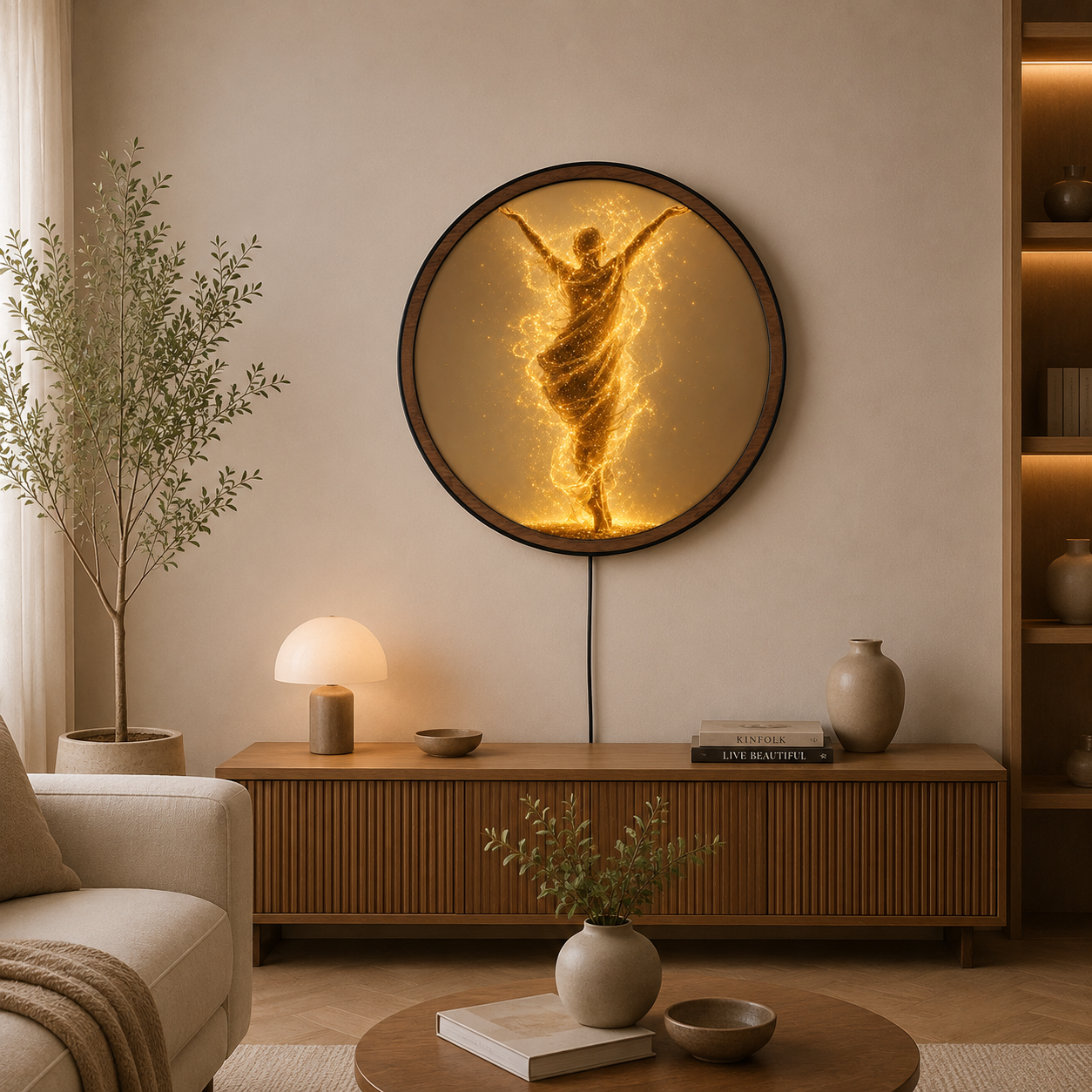 Handmade LED Glowing Spirit Wall Art - Wooden Frame Acrylic Lamp Decor LED026
