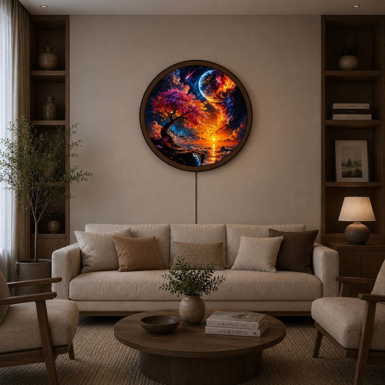 Handmade LED Fantasy Tree Wall Art - Wooden Frame Acrylic Lamp Decor LED002