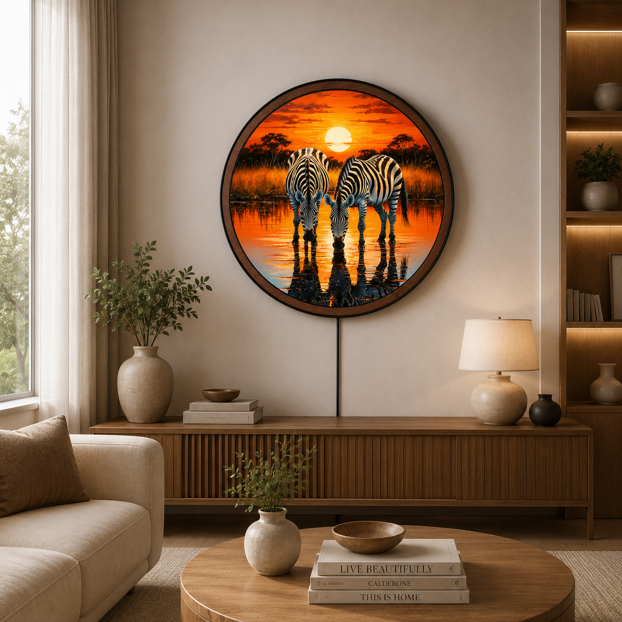 Handmade LED Zebra Sunset Wall Art - Wooden Frame Acrylic Lamp Decor LED054