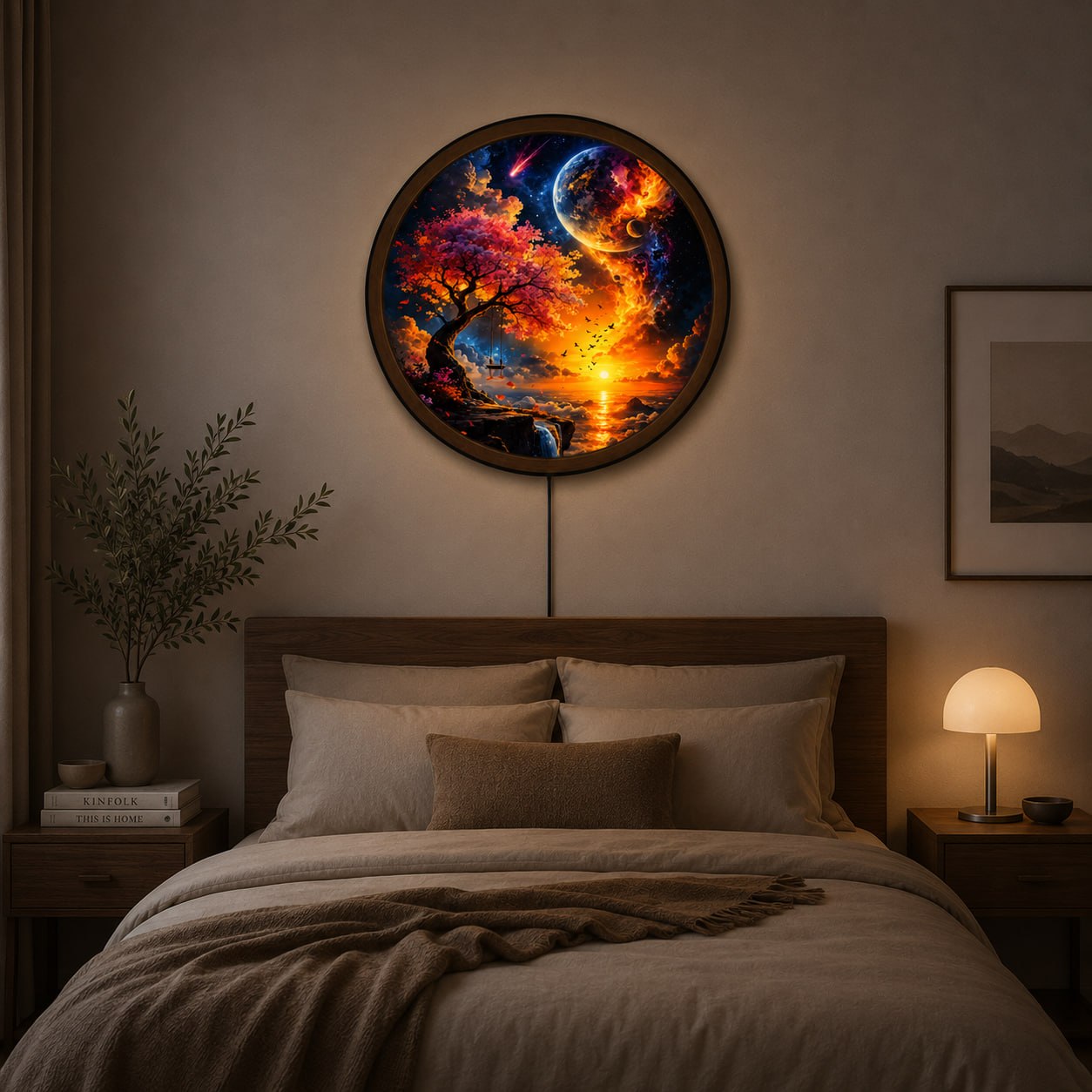 Handmade LED Fantasy Tree Wall Art - Wooden Frame Acrylic Lamp Decor LED002