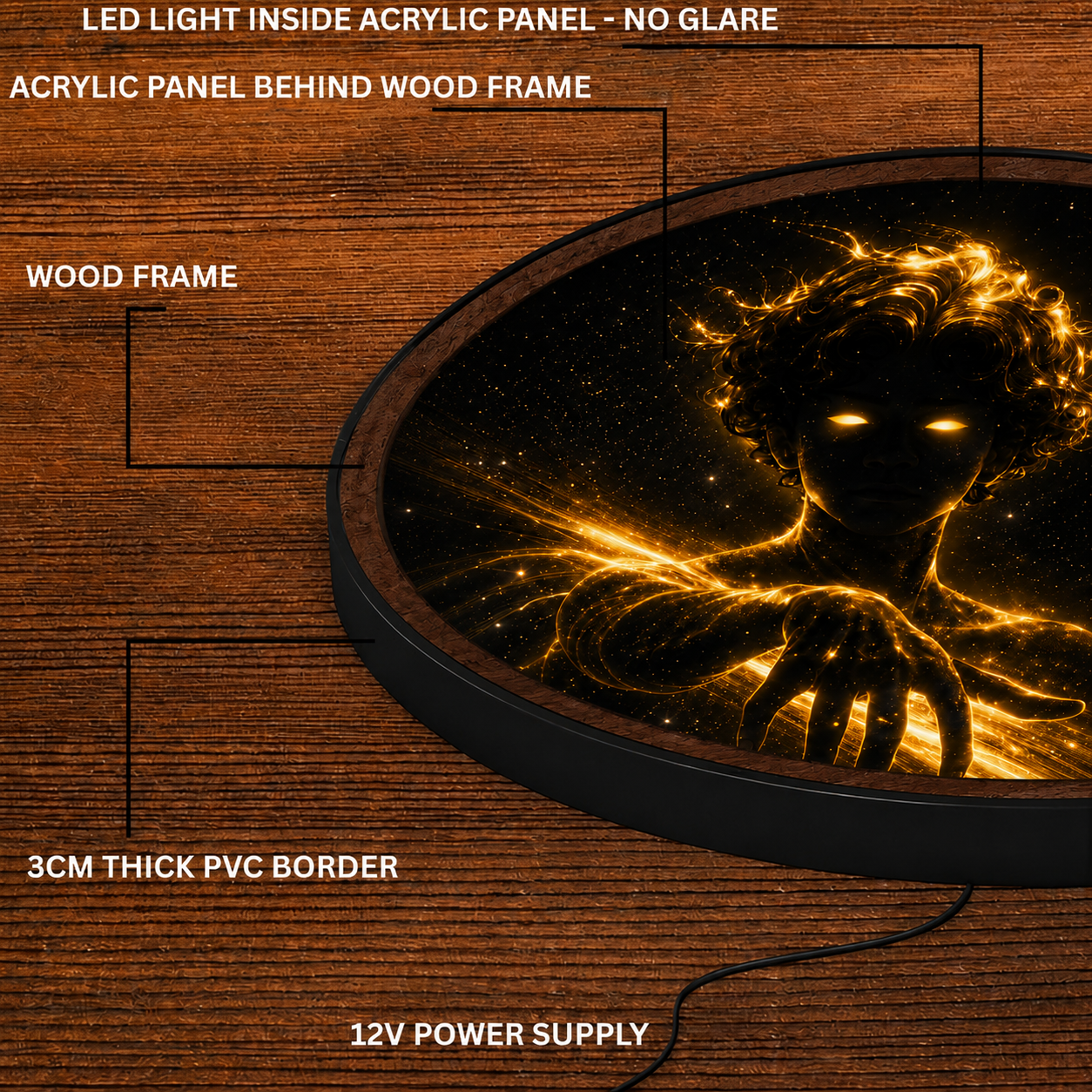 Handmade LED Fantasy Celestial Figure Wall Art - Wooden Frame Acrylic Lamp Decor LED045