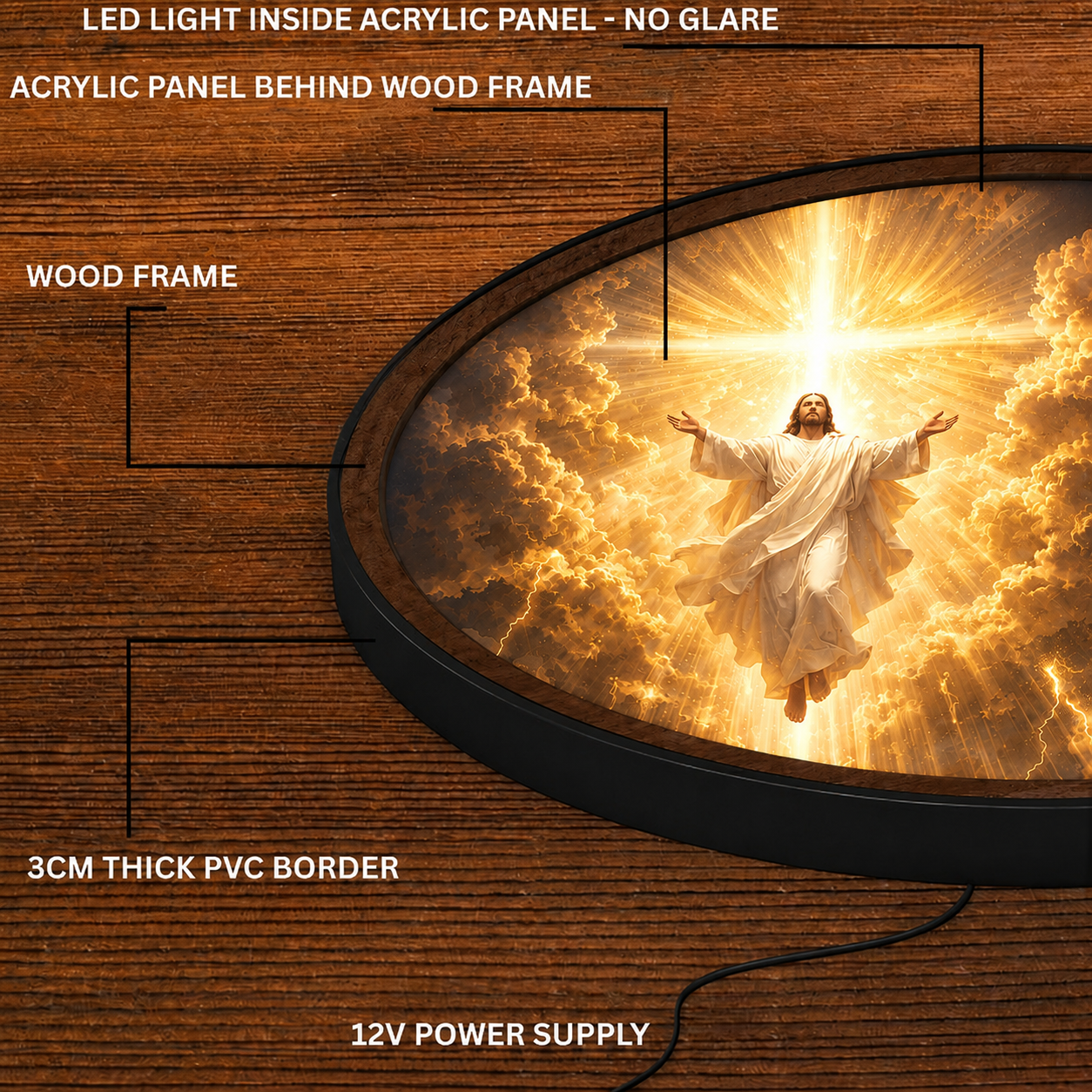 Handmade LED Divine Light Wall Art - Wooden Frame Acrylic Lamp Decor LED059