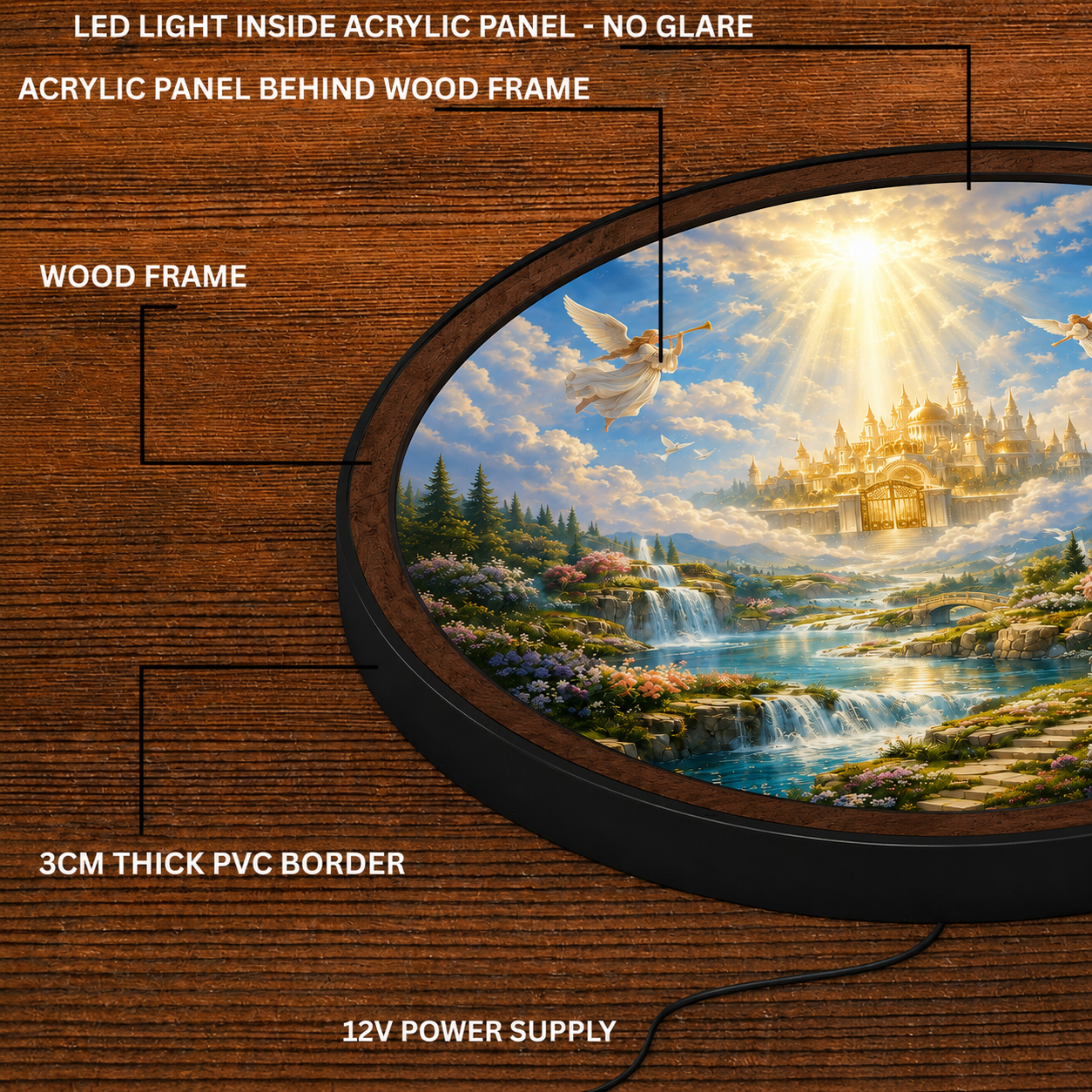 Handmade LED Heavenly Castle Wall Art - Wooden Frame Acrylic Lamp Decor LED015