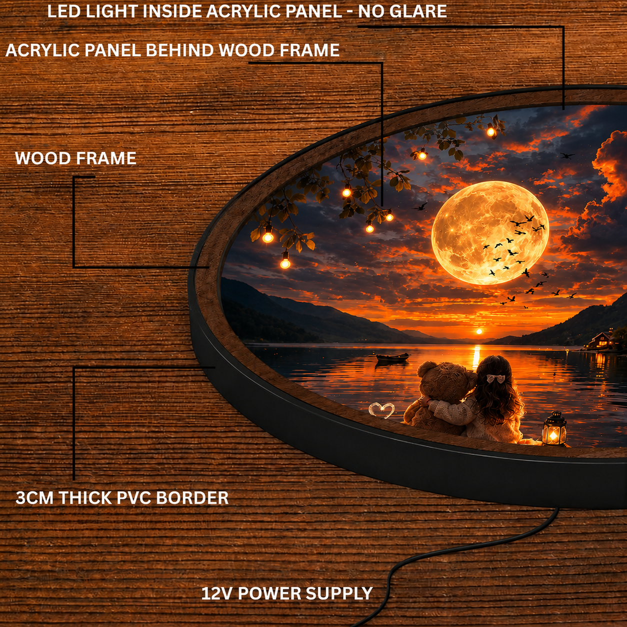 Handmade LED Fantasy Romantic Lake Wall Art - Wooden Frame Acrylic Lamp Decor LED049