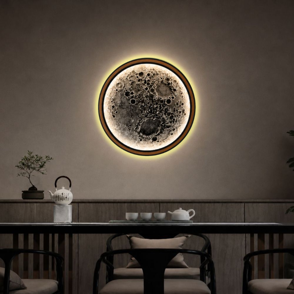 Handmade LED Moon Wall Art, Wooden Frame Acrylic Lamp Decor ML001