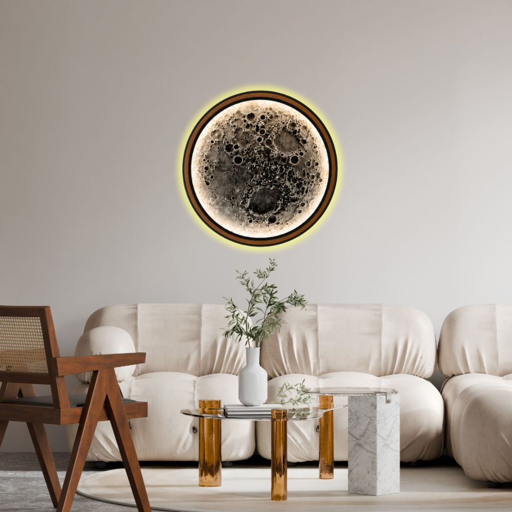 Handmade LED Moon Wall Art, Wooden Frame Acrylic Lamp Decor ML001