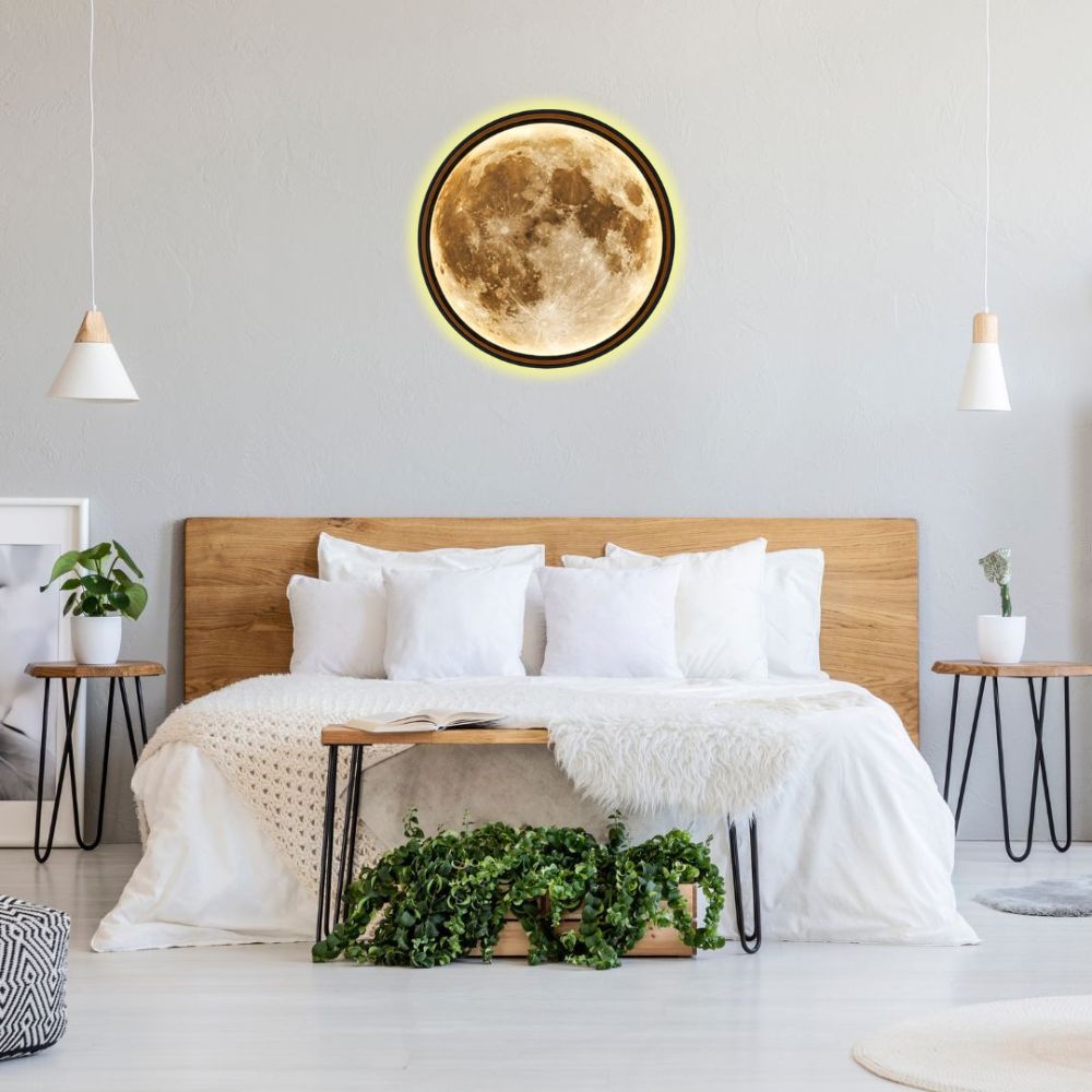 Handmade LED Moon Wall Art, Wooden Frame Acrylic Lamp Decor ML004