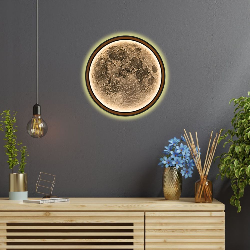 Handmade LED Moon Wall Art, Wooden Frame Acrylic Lamp Decor ML005