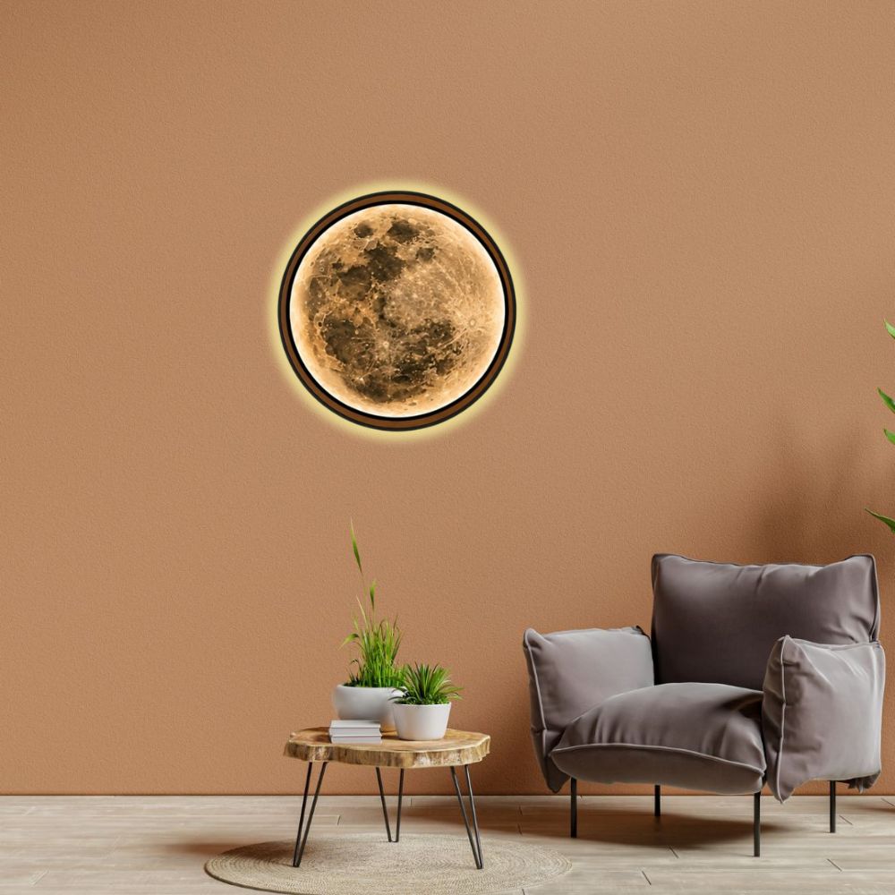 Handmade LED Moon Wall Art, Wooden Frame Acrylic Lamp Decor ML006