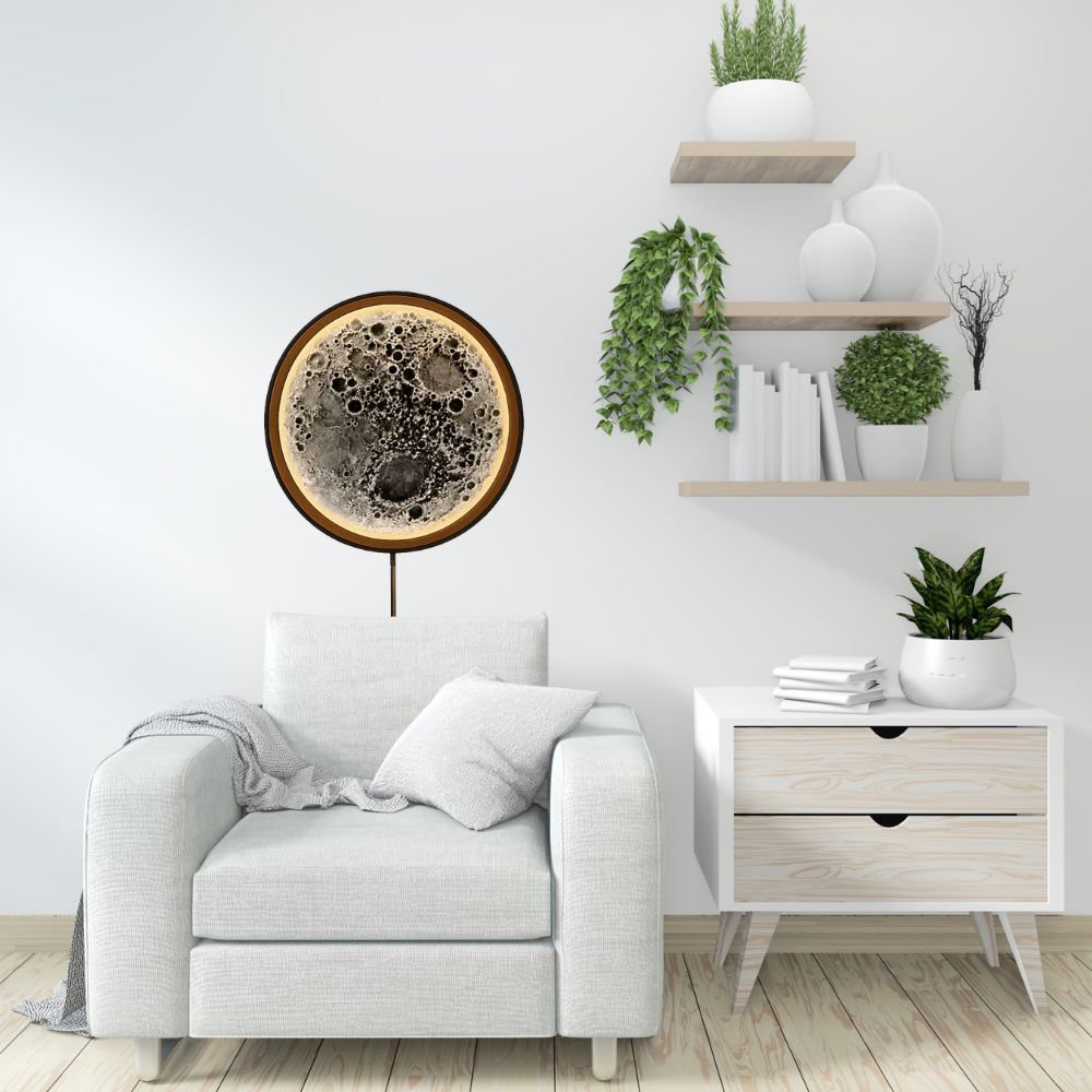 Handmade LED Moon Wall Art, Moon Planet Galaxy Wooden Frame Acrylic Lamp Decor ML001