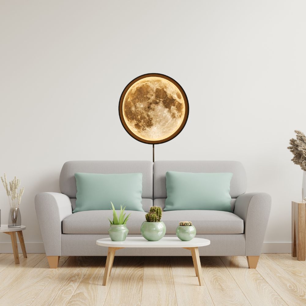 Handmade LED Moon Wall Art, Moon Planet Galaxy Wooden Frame Acrylic Lamp Decor ML004