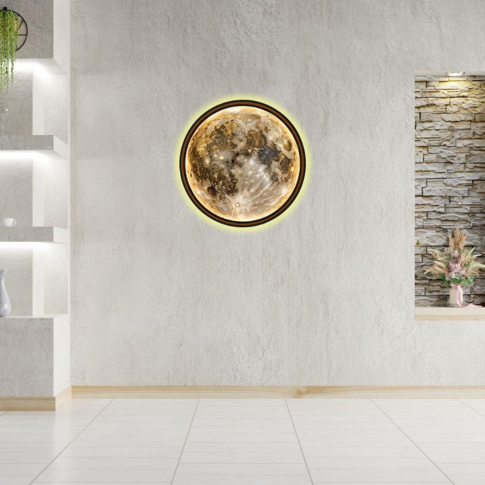 Handmade LED Moon Wall Art, Wooden Frame Acrylic Lamp Decor ML003