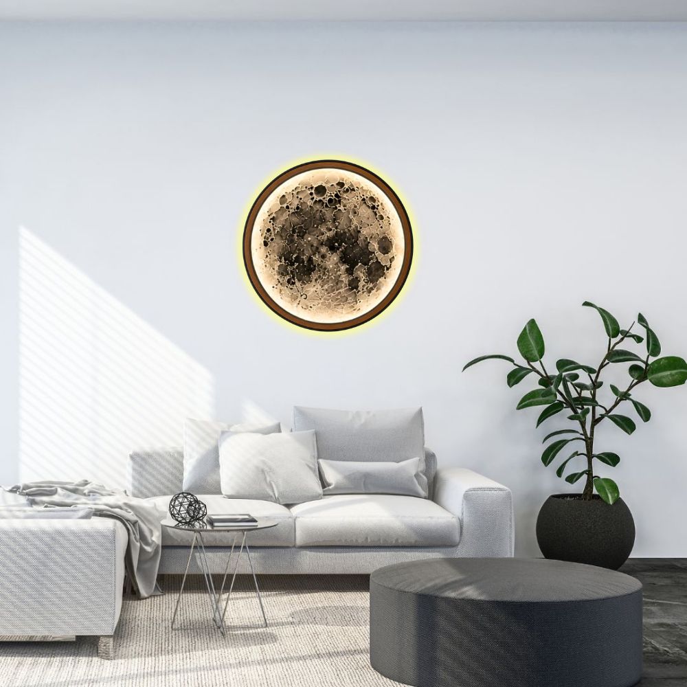 Handmade LED Moon Wall Art, Wooden Frame Acrylic Lamp Decor ML002