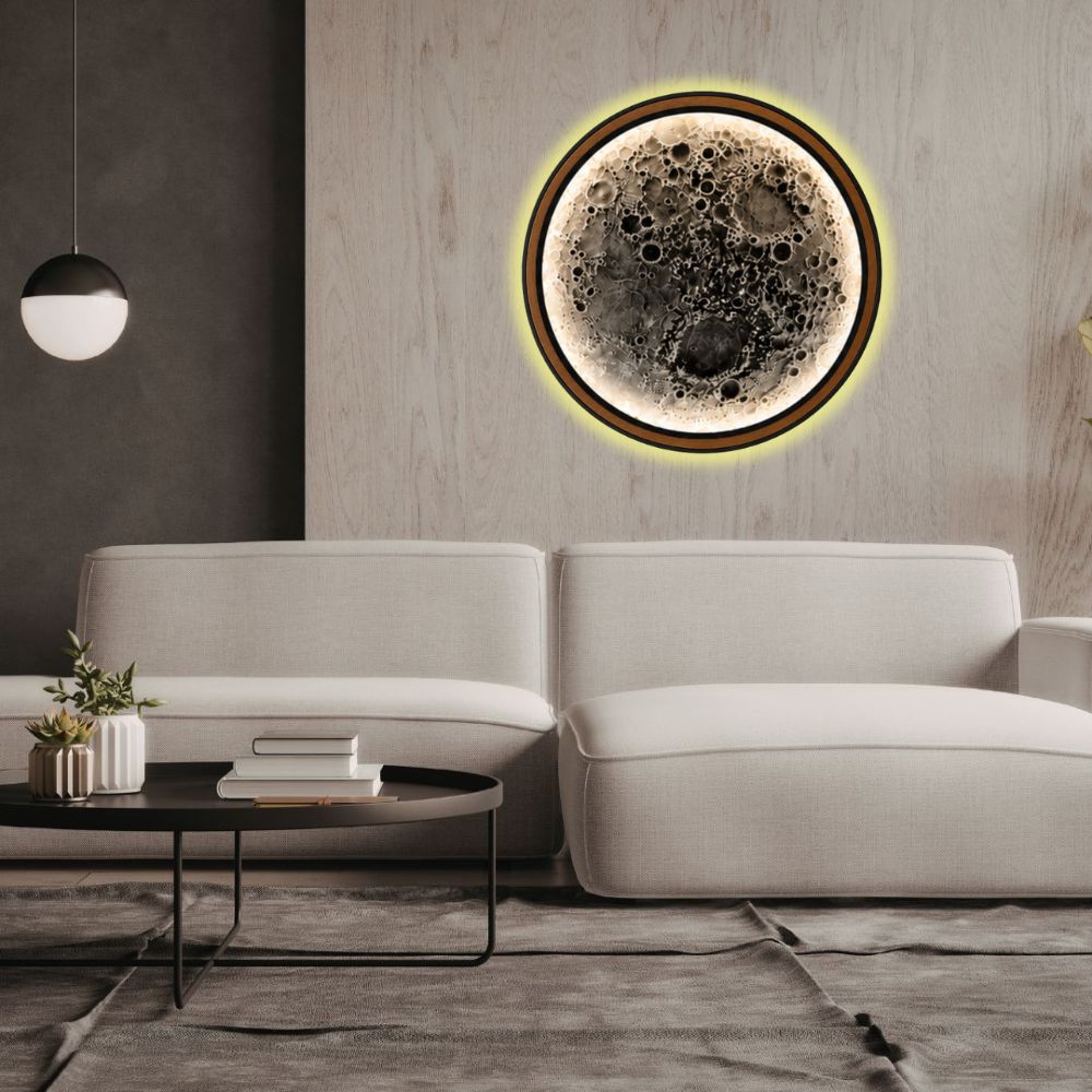 Handmade LED Moon Wall Art, Wooden Frame Acrylic Lamp Decor ML001
