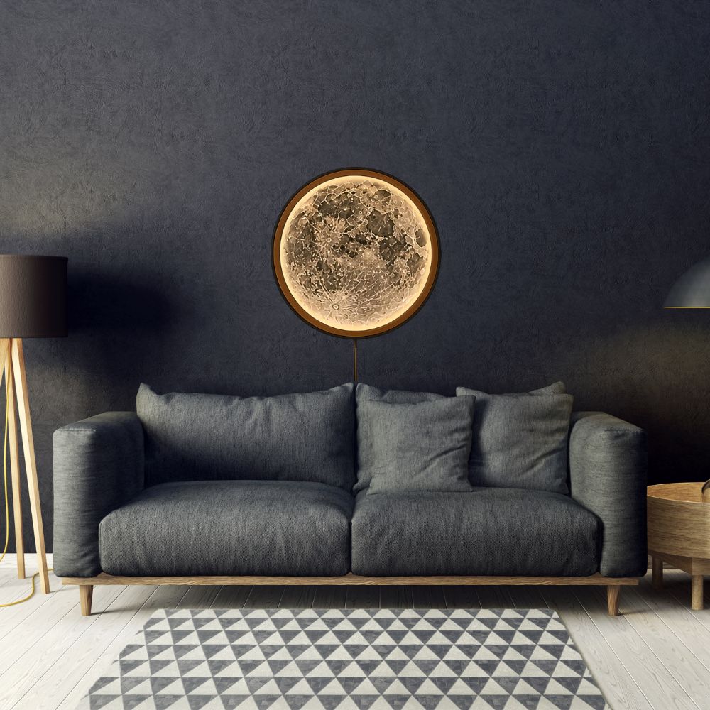 Handmade LED Moon Wall Art, Moon Planet Galaxy Wooden Frame Acrylic Lamp Decor ML005