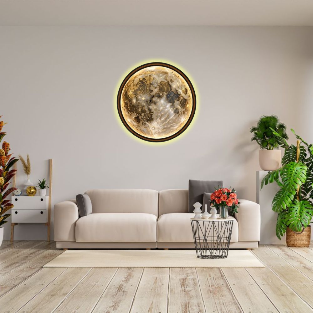 Handmade LED Moon Wall Art, Wooden Frame Acrylic Lamp Decor ML003