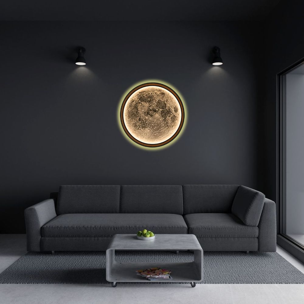 Handmade LED Moon Wall Art, Wooden Frame Acrylic Lamp Decor ML005
